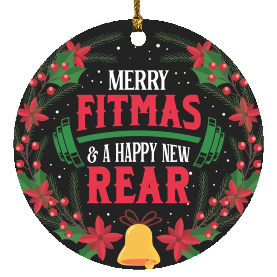 7VT. Merry Fitmas Merry Fitmas And A Ornament, White, Circle Ornament 7VT. Merry Fitmas Merry Fitmas And A Ornament, White, Circle Ornament