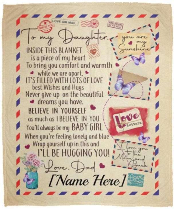 Personalized To My Daughter Inside, White, Cozy Plush Fleece Blanket - 50x60