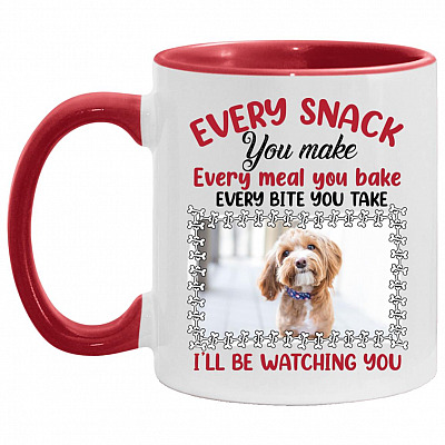 Personalized Photo Dog Every Snack, White/Red, 11 oz. Accent Mug