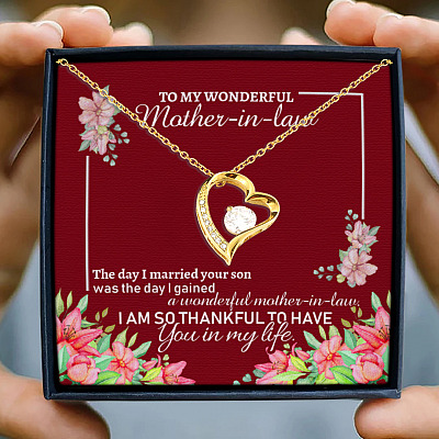 To My Wonderful Mother In Law Wedding Gift For Mother Of Groom Forever Heart Pendant Necklace
