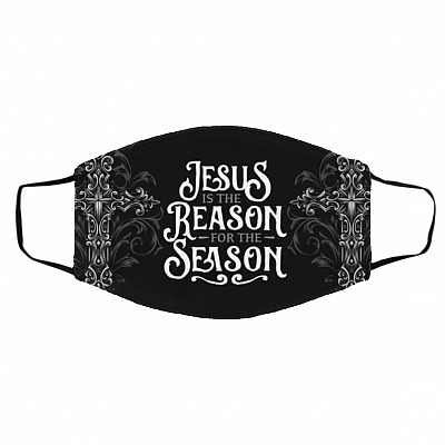 Jesus Is the Reason For The Season, White, Cloth Face Cover – Medium/Large