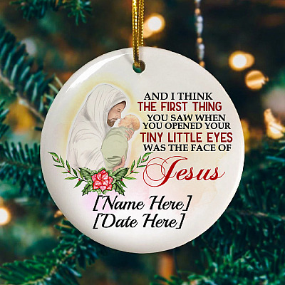 Alternative view of Personalized Jesus Holding Baby Angel Miscarriage Pregnancy Loss Circle Ornament - Baby Loss Sympathy Gift