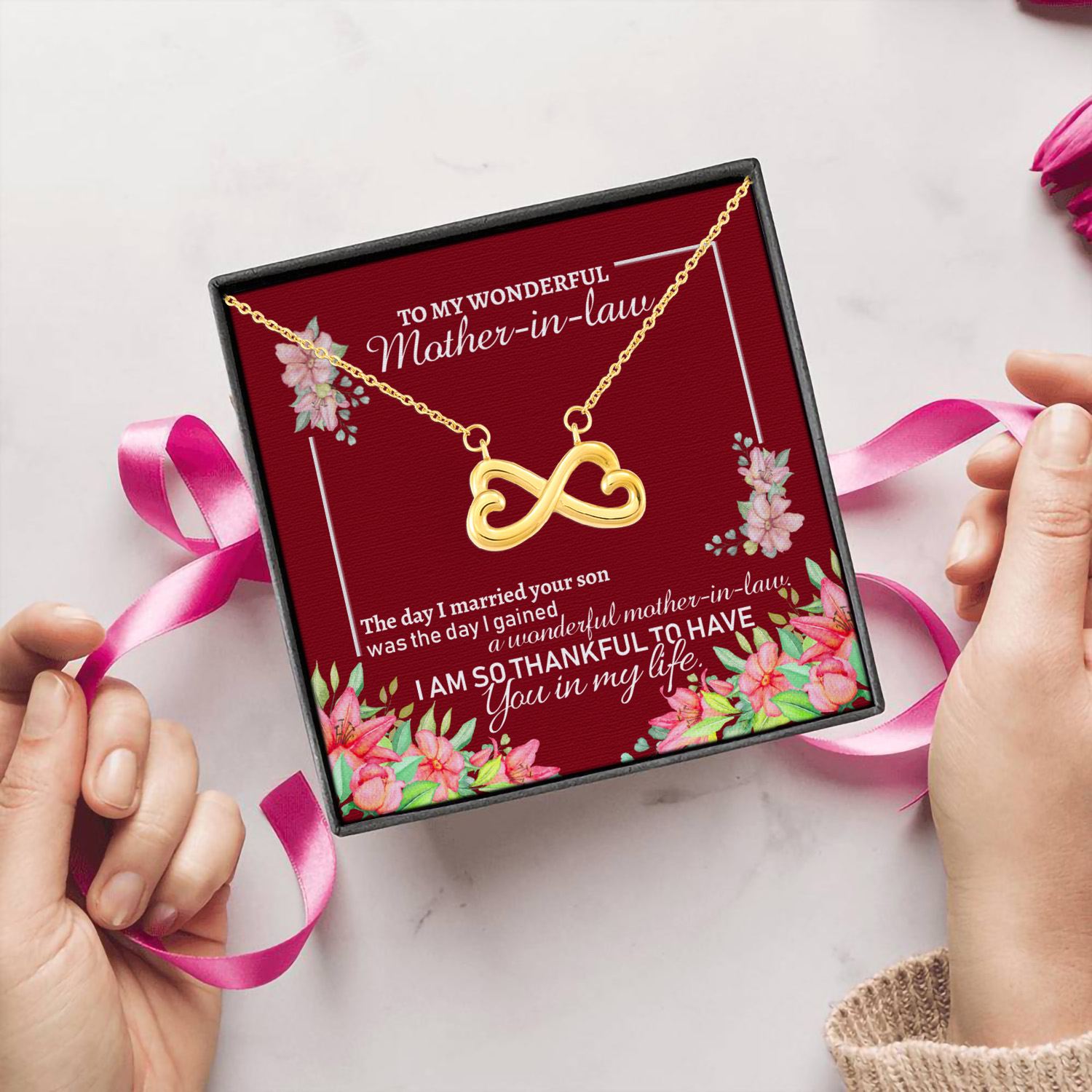 7 HG ưu tiên_ To My Wonderful Mother in law (5) Infinity Heart Necklace (Gold) 5