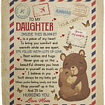 Bear Mom To My Daughter Inside, White, Cozy Plush Fleece Blanket - 50x60