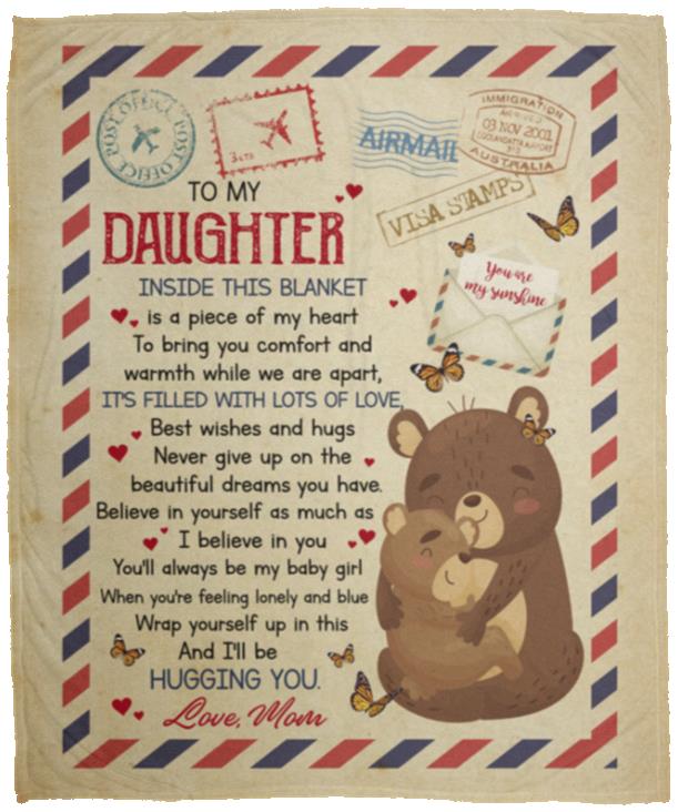Bear Mom To My Daughter Inside, White, Cozy Plush Fleece Blanket - 50x60