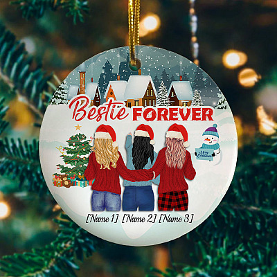 Alternative view of Personalized Besties Forever For Three Girls - BFF Friendship Christmas Ornament Keepsake - Circle Ornament