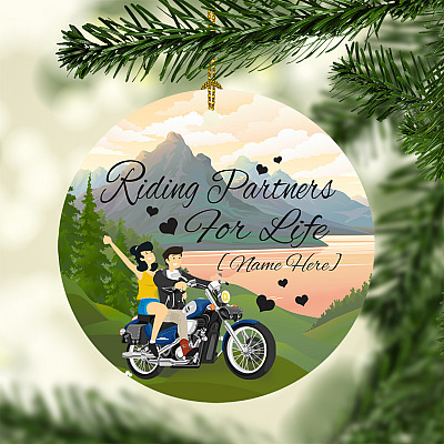 Alternative view of Personalized Couple Christmas Ornaments Riding Partners for Life Holiday Flat Circle Ornament