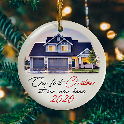 Alternative view of Personalized Photo New Home Christmas Ornament - Our First Christmas At Our New Home Flat Circle Ornament