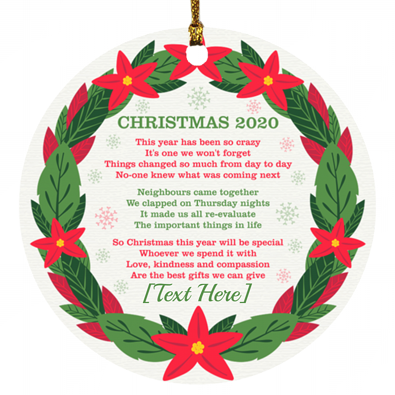 Personalized 2020 Quarantine Christmas Pandemic This Year Has Been So Crazy Decorative Holiday Circle Ornament, White, Circle Ornament