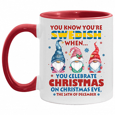 Gnome You Know You're Swedish, White/Red, 11 oz. Accent Mug