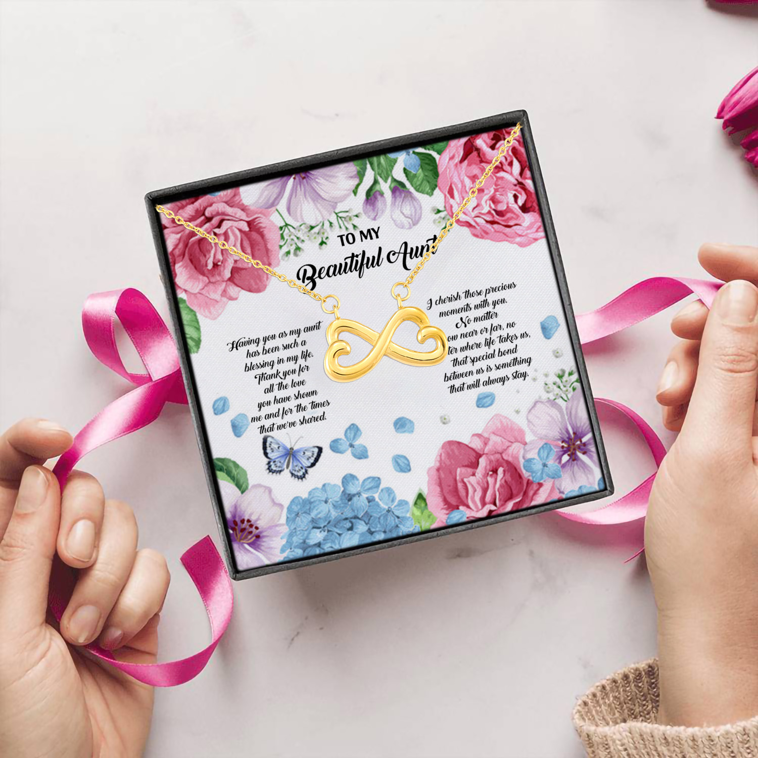 12Th. My Beautiful Aunt Infinity Heart Necklace (Gold) 5