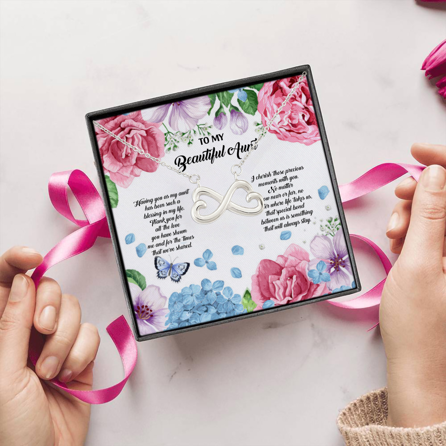 12Th. My Beautiful Aunt Infinity Heart Necklace (Silver) 5