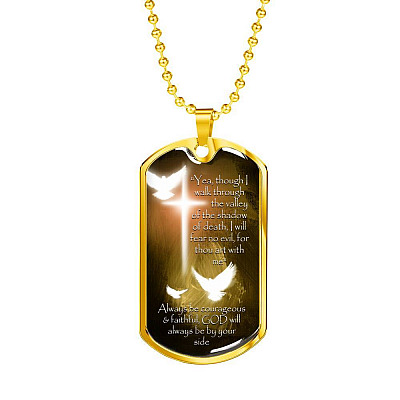 Yea, Though I Walk Through The Valley of The Shadow of Death I Will Fear No Evil Dog Tag Pendant Necklace - Dog Tag (Gold Plated)