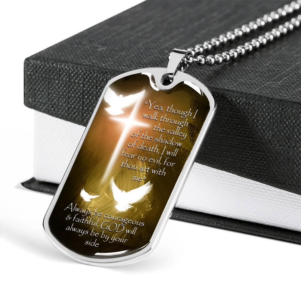 Yea, Though I Walk Through The Valley of The Shadow of Death I Will Fear No Evil Dog Tag Pendant Necklace - Dog Tag (Silver) Yea, Though I Walk Through The Valley of The Shadow of Death I Will Fear No Evil Dog Tag Pendant Necklace - Dog Tag (Silver)