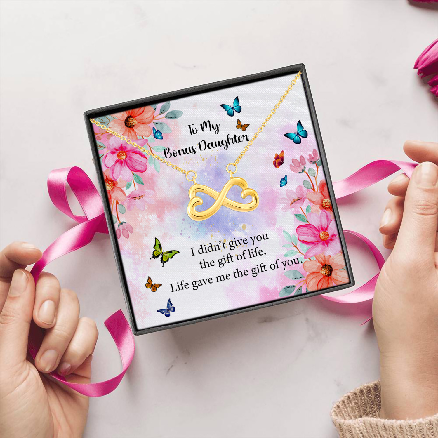 9Th. Bonus Daughter Infinity Heart Necklace (Gold) 5