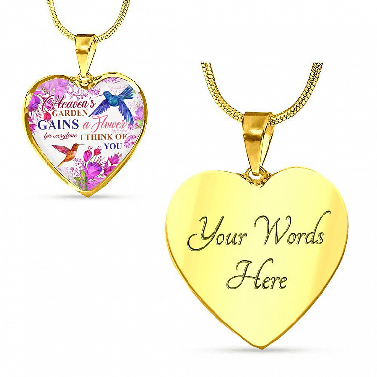 Hummingbirds Heaven's Garden Gains A Flower For Everytime I Think Of You Heart Pendant Necklace - Heart Luxury Necklace (Gold Plated)