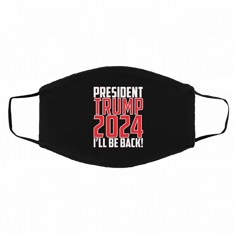 President Trump 2024 I'll Be Back Face Mask, Black, Cloth Face Cover – Medium/Large