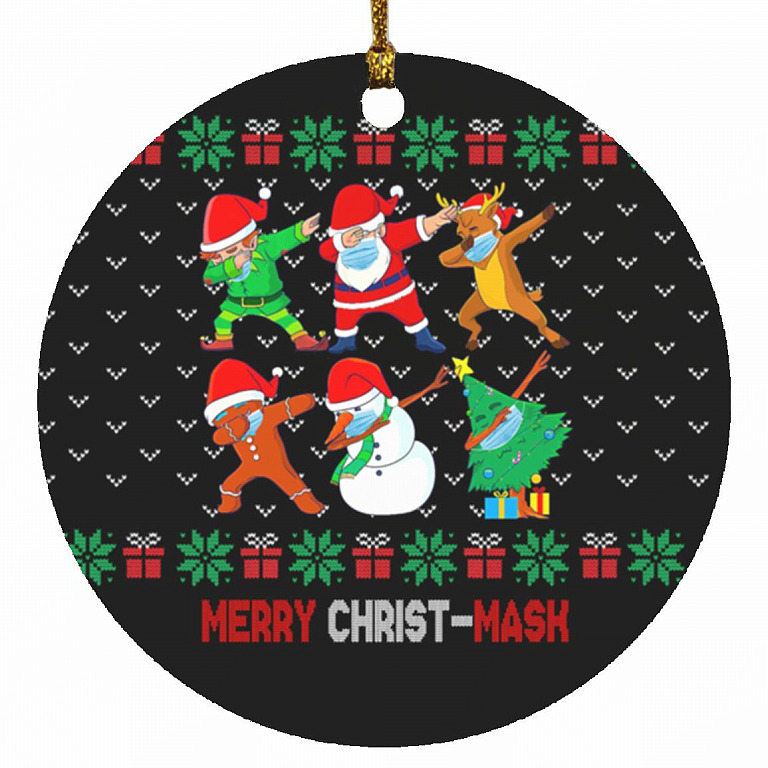 Merry Christ-Mask 2020 Santa Ornament, White, Circle Ornament