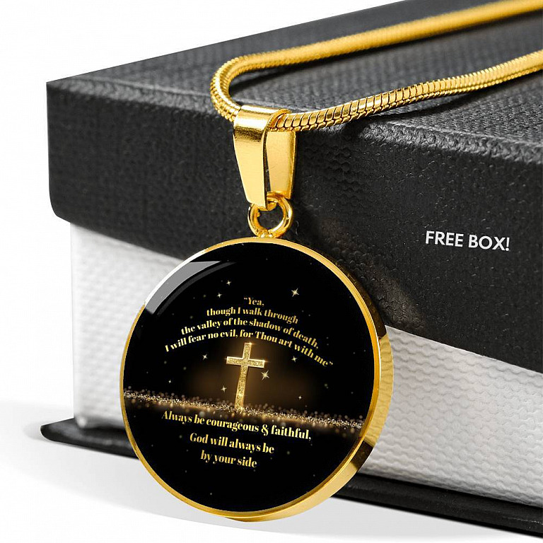 Yea Though I Walk Through The Valley Of The Shadow Of Death Psalm 23 4 Luxury Circle Pendant Necklace - Circle Luxury Necklace (Gold Plated)