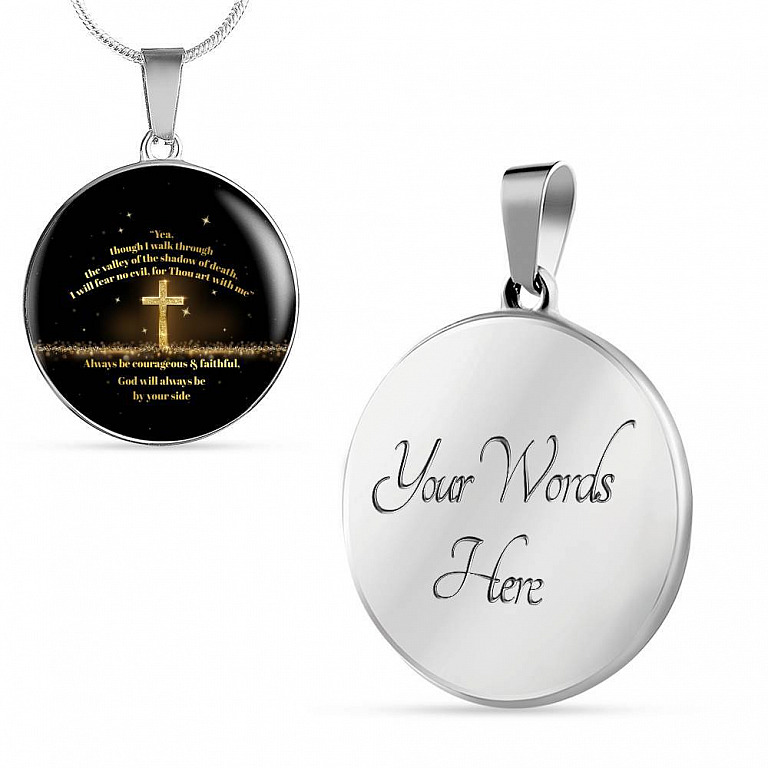 Yea Though I Walk Through The Valley Of The Shadow Of Death Psalm 23 4 Luxury Circle Pendant Necklace - Circle Luxury Necklace (Silver)