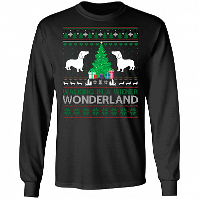 Walking In A Wiener Wonderland Hoodie, Black, Long Sleeve
