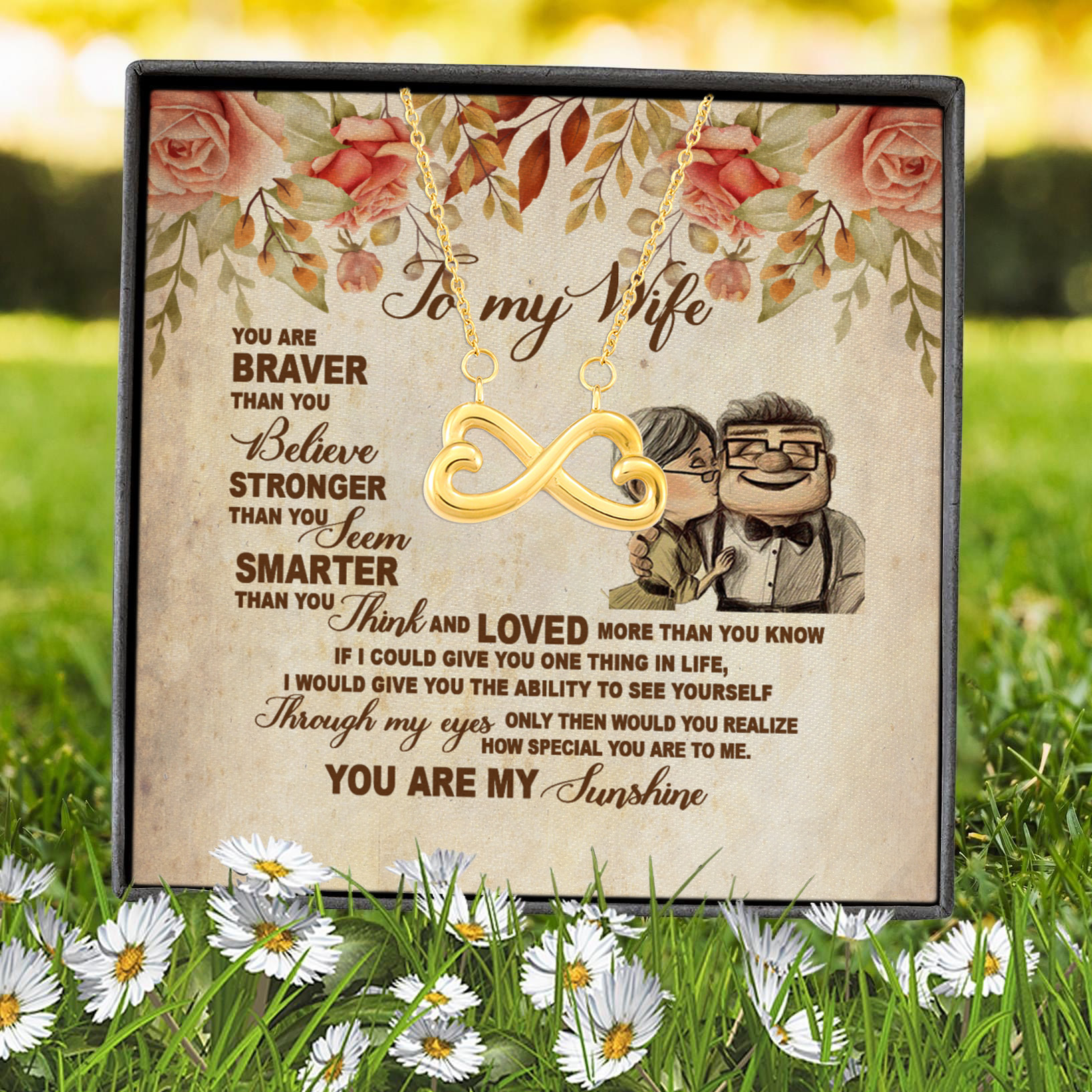 10VT. To My Wife You Are Braver Infinity Heart Necklace (Gold) 7