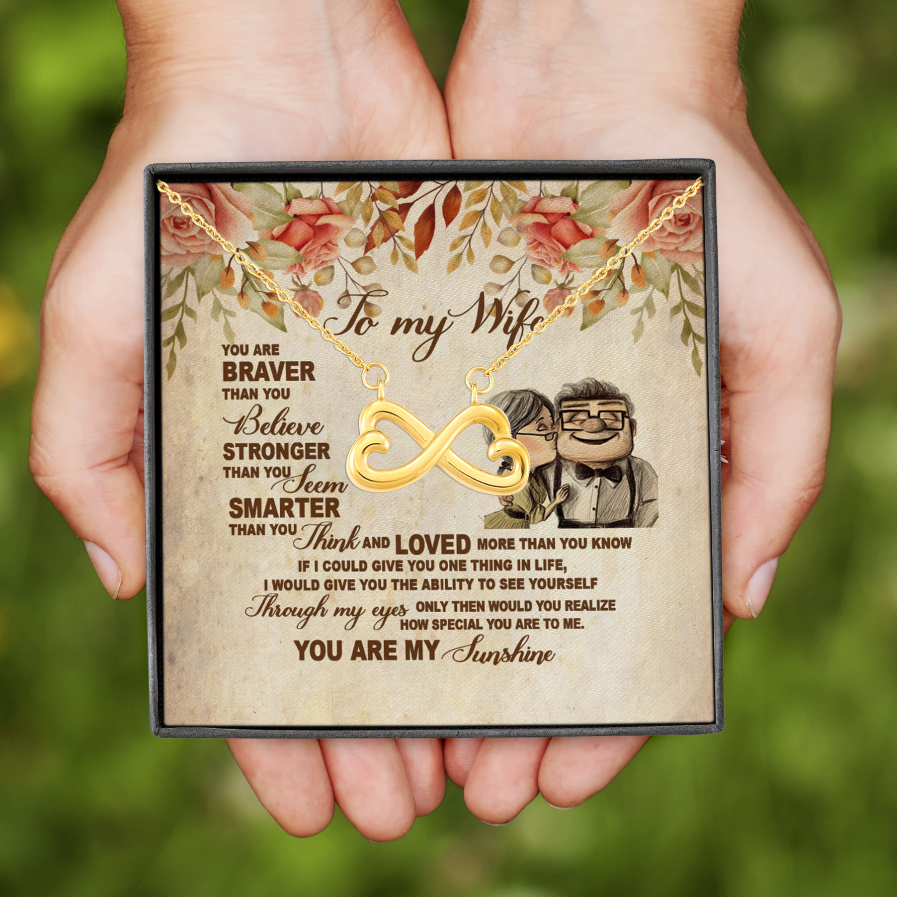 10VT. To My Wife You Are Braver Infinity Heart Necklace (Gold)