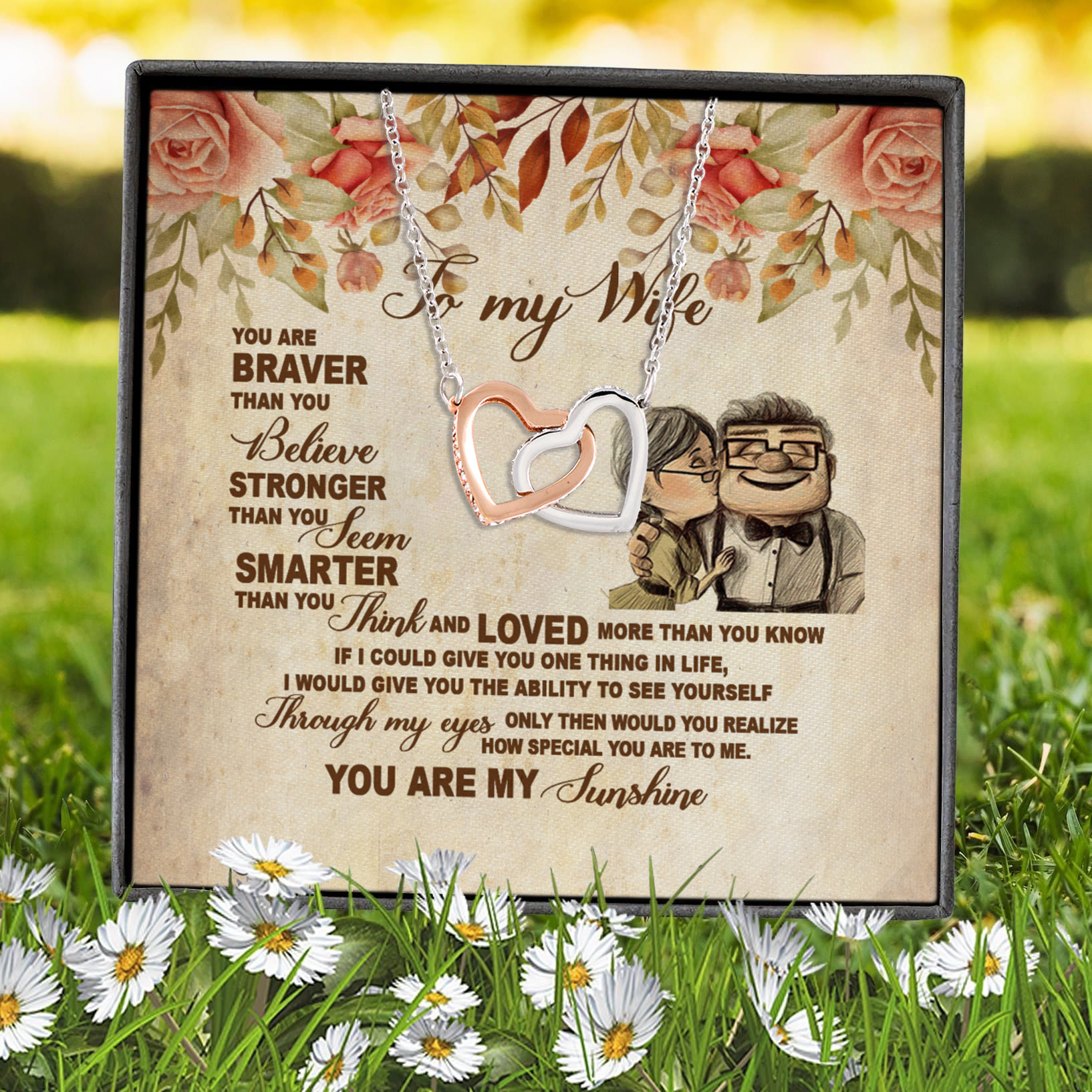 10VT. To My Wife You Are Braver Interlocking Hearts Necklace 7