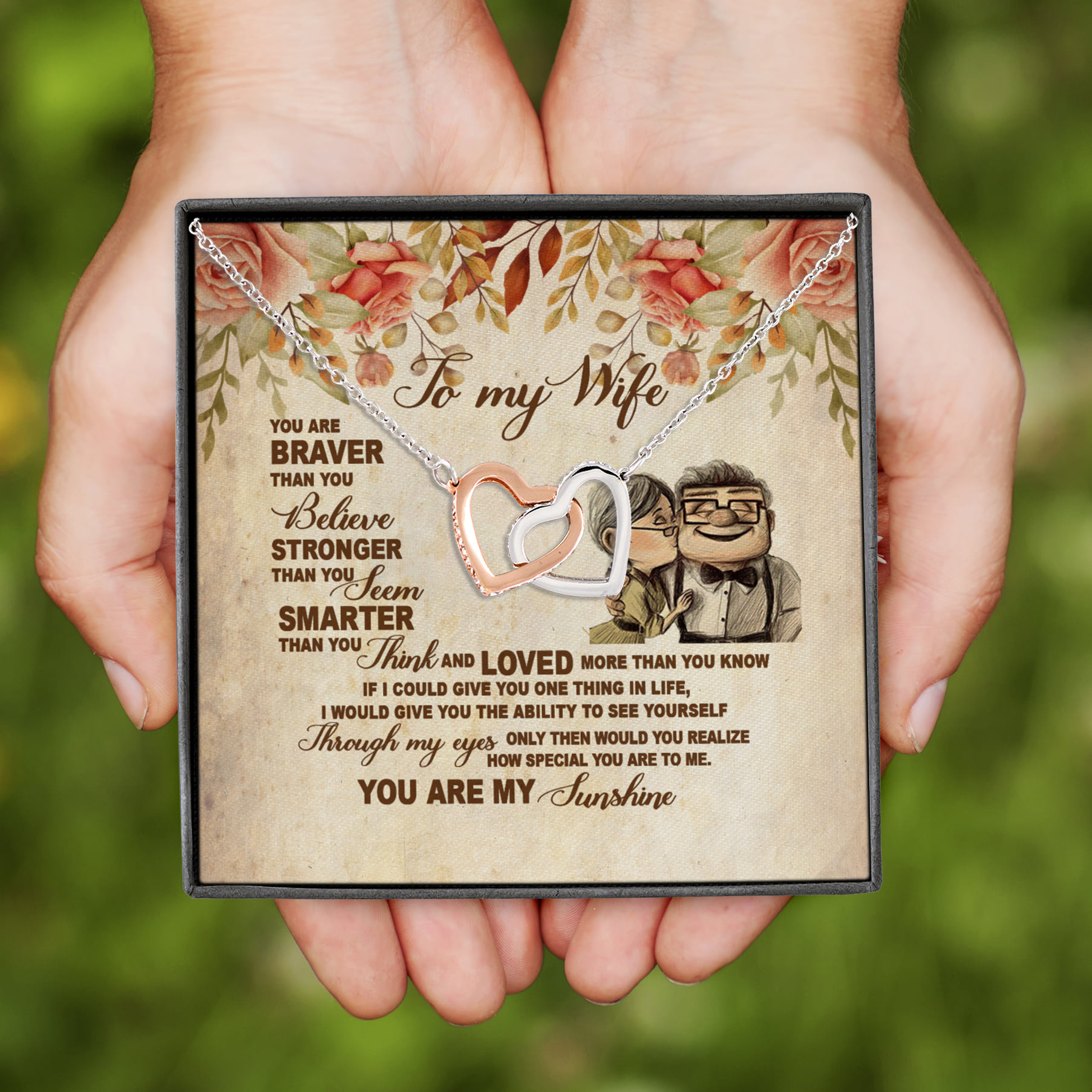 10VT. To My Wife You Are Braver Interlocking Hearts Necklace