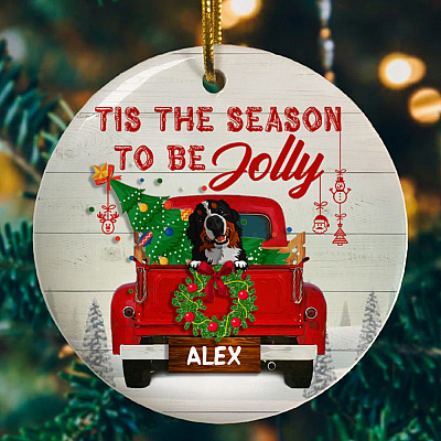 Personalized Bernese Mountain Dog Funny Gift for Dog Lover Christmas Flat Holiday Circle Ornament Keepsake