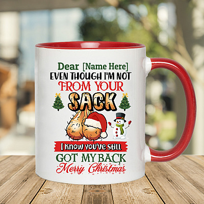 Alternative view of Personalized Even Though I'm Not from Your Sack Merry Christmas Dad Accent Mug