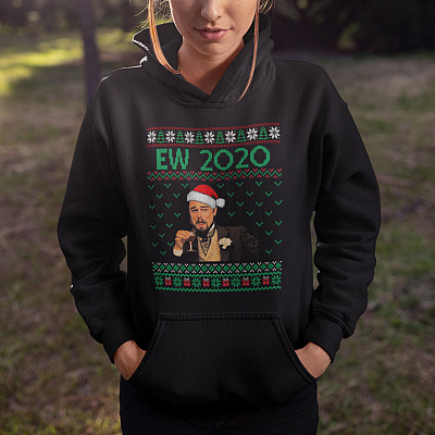 Alternative view of Ew 2020 Funny Santa Leonardo Laughing Meme Dicaprio Ugly Christmas Hoodie - Sweatshirt - Long Sleeve Shirt