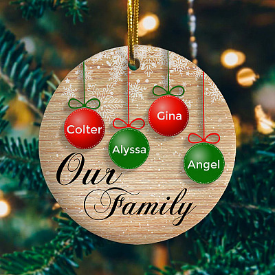 Personalized Circle Ornaments Family Of 4 - Our Family Member Names Holiday Christmas Gift