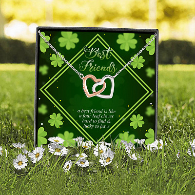 Best Friend Is Like A Four Leaf Clover Hard To Find Lucky To Have Interlocking Hearts Pendant Necklace