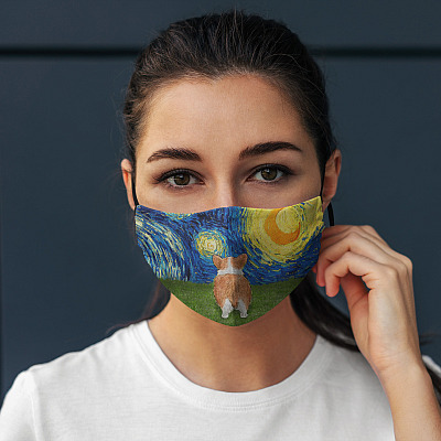 Alternative view of Starry Night Corgi Butt Washable Reusable Custom Printed Cloth Face Mask Cover