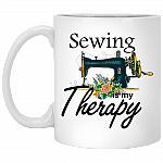 Sewing Ceramic Coffee Mug - Sewing Is My Therapy Beer Stein - Sew Water Bottle - Quilting Color Changing Mug, White, 11 oz. White Mug