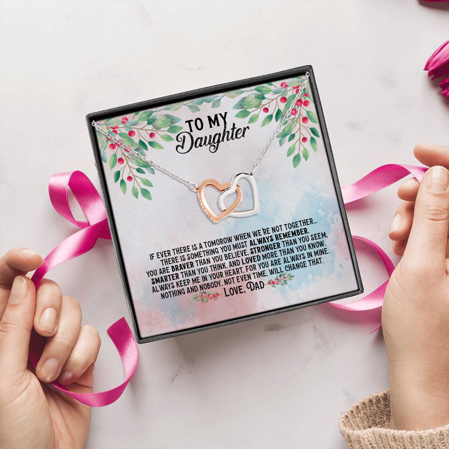 8VT. Dad To My Daughter If Ever There Is Tomorrow Interlocking Hearts Necklace 5