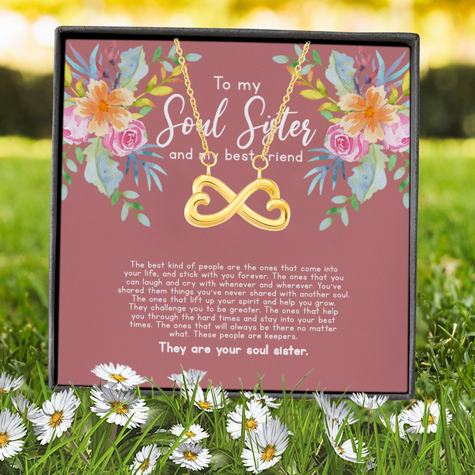 6VT. To My Soul Sister And Best Friend Infinity Heart Necklace (Gold) 7