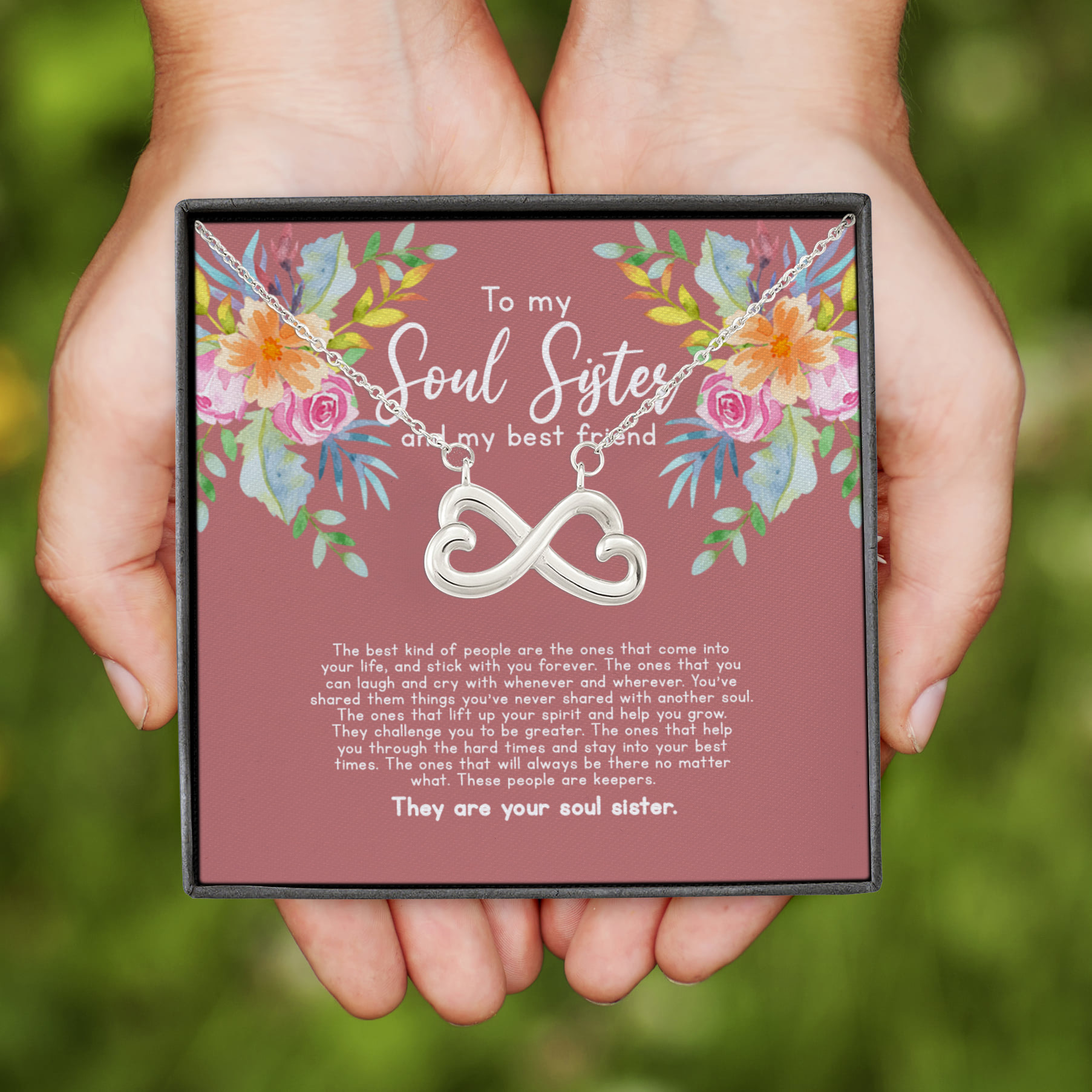 6VT. To My Soul Sister And Best Friend Infinity Heart Necklace (Silver)