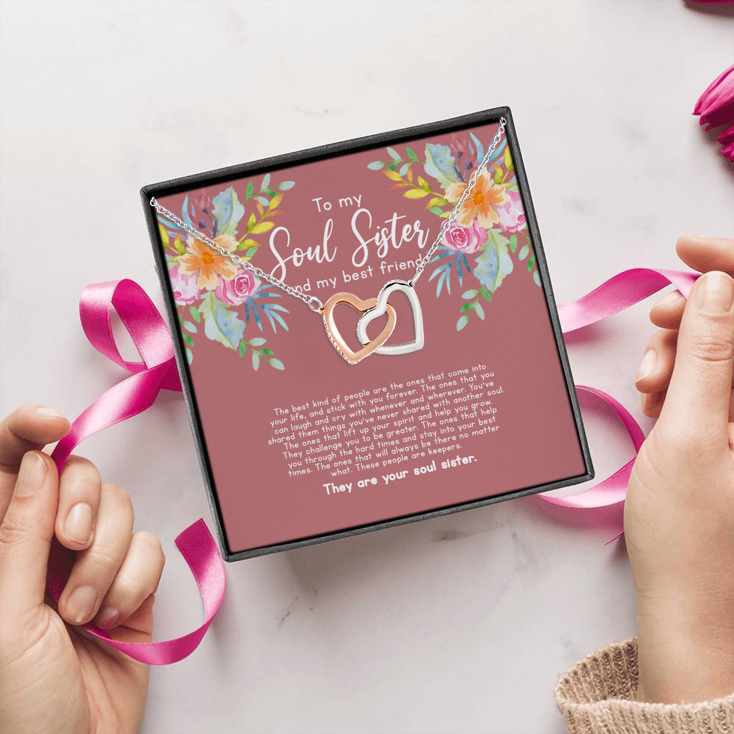 6VT. To My Soul Sister And Best Friend Interlocking Hearts Necklace 5