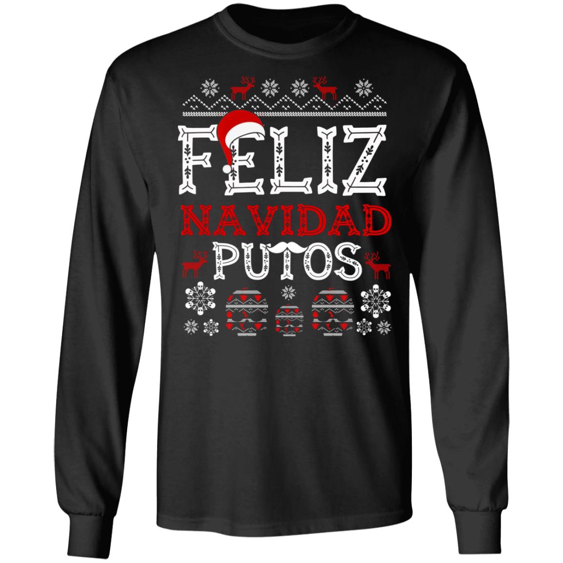 Feliz Navidad Putos Meme, Black, Long Sleeve