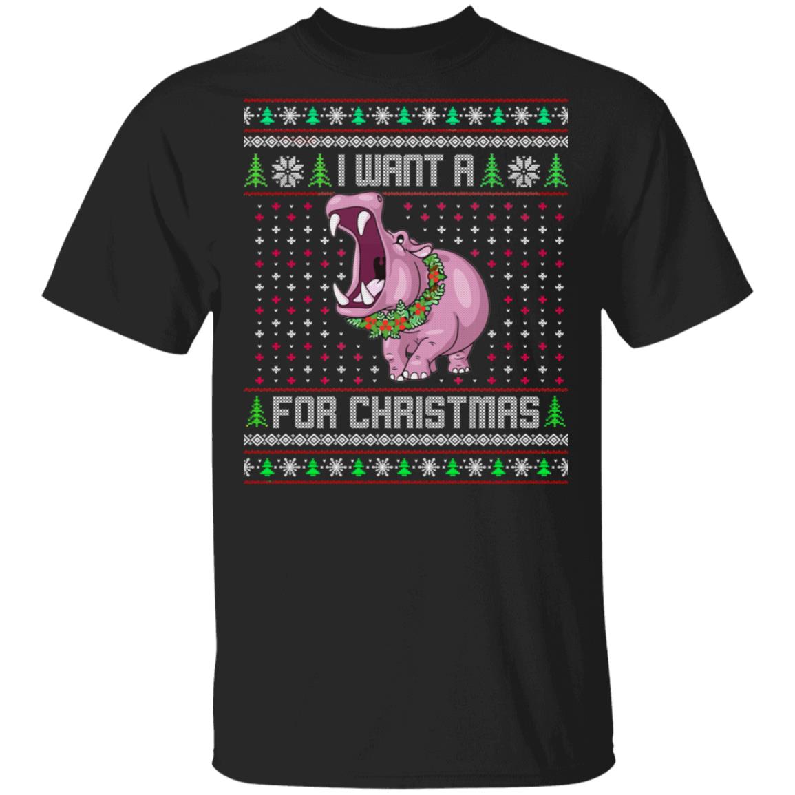 I Want A Hippopotamus For Christmas Shirt, Black, Unisex T-Shirt