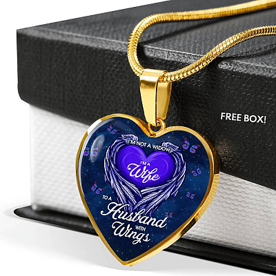 I'm Not a Widow I'm a Wife to A Husband With Wings Memorial Gifts for Loss of Husband Heart Pendant Necklace - Heart Luxury Necklace (Gold Plated)