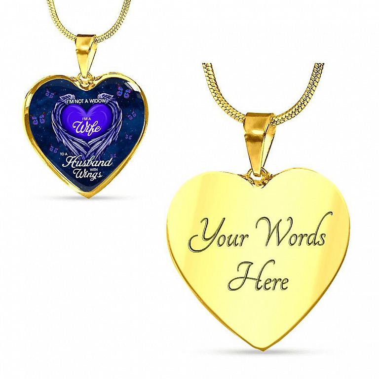 I'm Not a Widow I'm a Wife to A Husband With Wings Memorial Gifts for Loss of Husband Heart Pendant Necklace - Heart Luxury Necklace (Gold Plated)