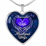 I'm Not a Widow I'm a Wife to A Husband With Wings Memorial Gifts for Loss of Husband Heart Pendant Necklace - Heart Luxury Necklace (Silver)