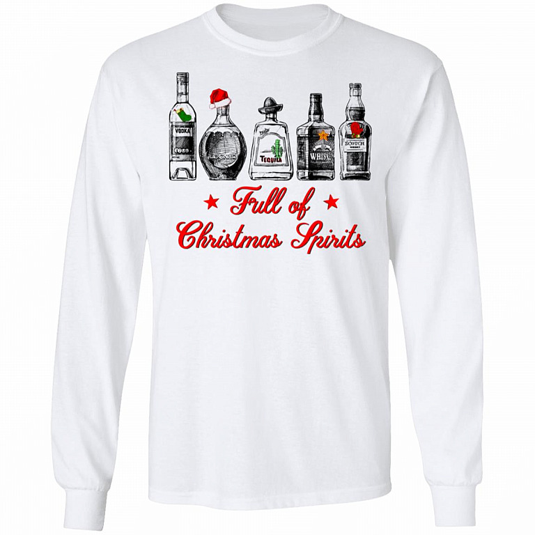 Full Of Christmas Spirits Hoodie, White, Long Sleeve