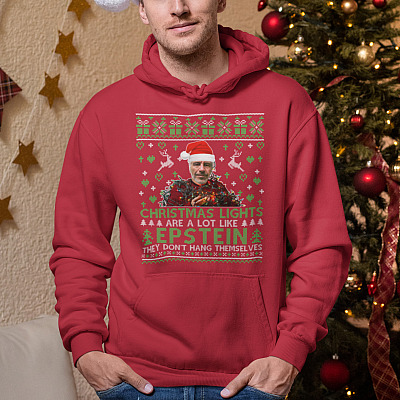 Alternative view of Christmas Lights Are a Lot Like Epstein They Don't Hang Themselves Ugly Christmas Hoodie - Sweatshirt