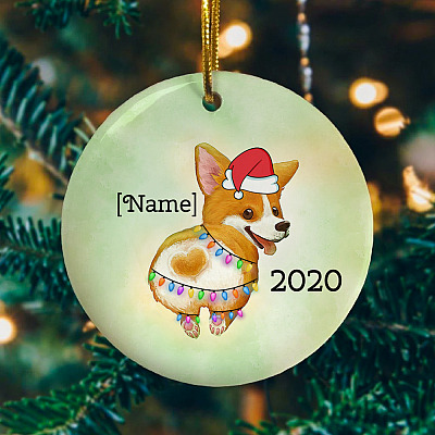 Alternative view of Personalized Corgi Butt Circle Ornament - Holiday Corgi Christmas Decorations Gift