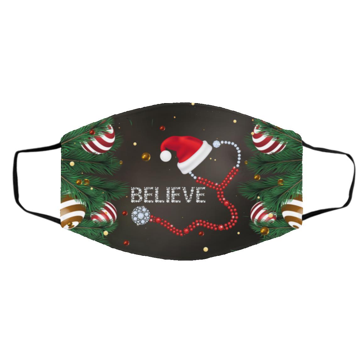 Believe Santa Stethoscope Nurse, White, Cloth Face Cover – Medium/Large