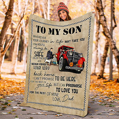 Alternative view of Vintage Car Trucker From Dad To My Son Wherever Your Journey In Life May Take You Fleece Blanket - Mink Sherpa Blanket